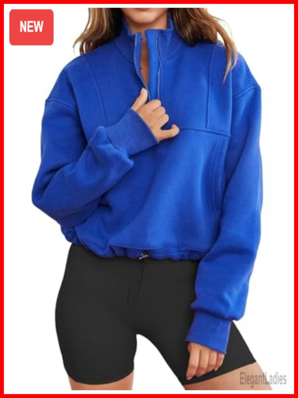Womens Long Sleeve Half Zip Cropped Sweatshirt Oversized Pullover